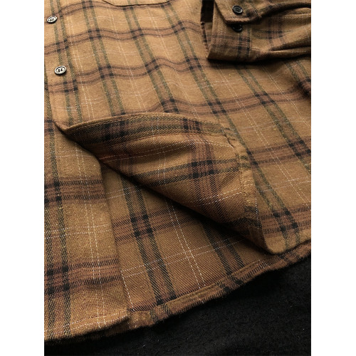 春秋格子襯衫男款古著磨毛咖色美式襯衣外套男棕色男生格紋衫內搭 春秋格子襯衫男款古著磨毛咖色美式襯衣外套男棕色男生格紋衫內搭