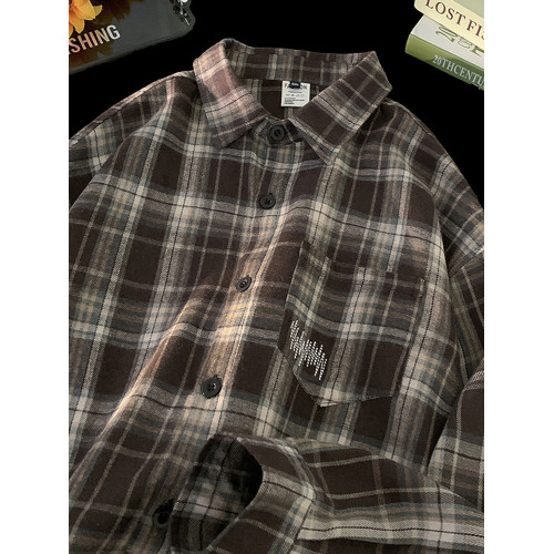 美式vibe格子襯衫男款春季潮牌百搭復古長袖襯衣高街休閒情侶外套