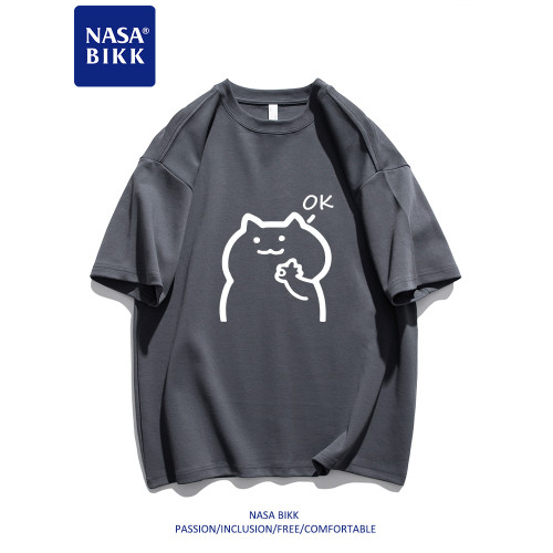 【OK】NASA純棉短袖t恤美式夏季男情侶圓領寬鬆百搭休閒五分半袖
