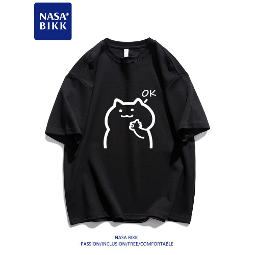 【OK】NASA純棉短袖t恤美式夏季男情侶圓領寬鬆百搭休閒五分半袖