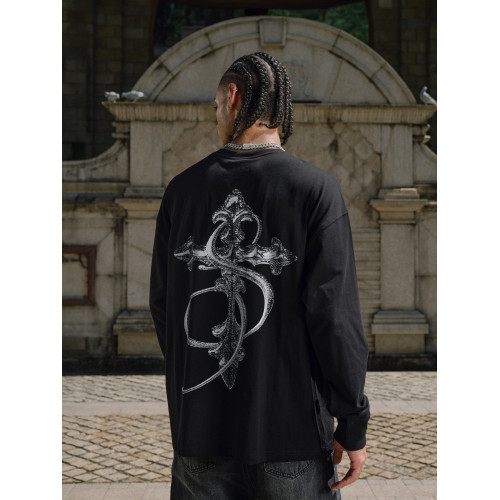 ASEN同款 STK SmallTownKid 黑白十字架長袖T恤 打底內搭美式復古