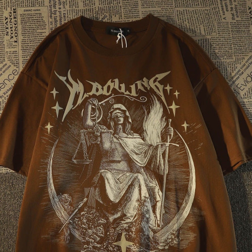 100%純棉美式復古街頭人像短袖t恤男女2026國潮歐美高街寬鬆半袖