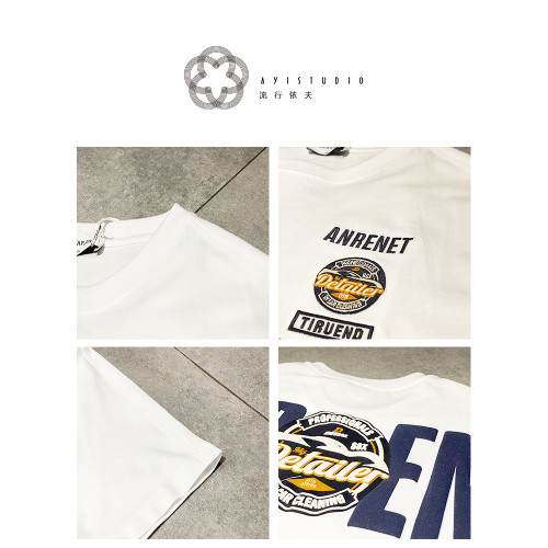 美式重工刺綉黑色短袖T恤男ins潮牌印花貼布寬鬆痞帥半袖打底上衣