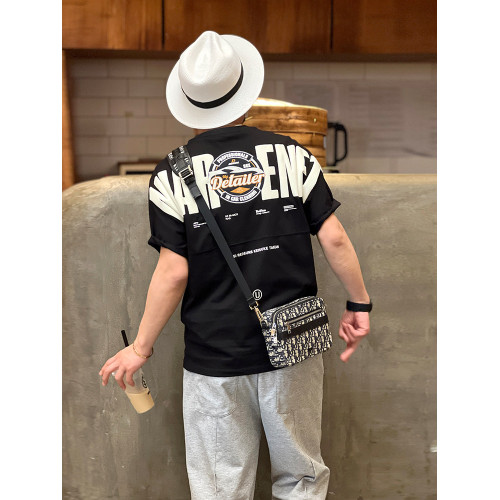 美式重工刺綉黑色短袖T恤男ins潮牌印花貼布寬鬆痞帥半袖打底上衣