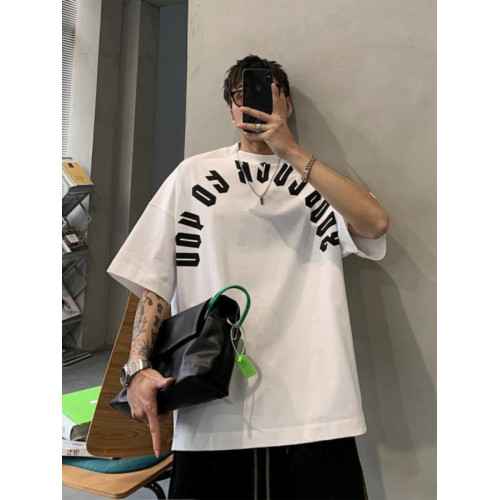 特大碼300斤港風潮牌白色短袖t恤男夏季高街半袖寬鬆美式圓領上衣