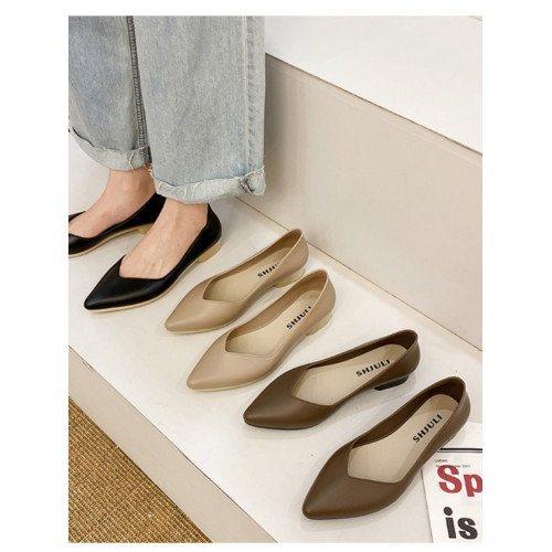 時尚女鞋尖頭低幫防水雨鞋防滑仿皮膠鞋女生上班通勤雨天淺口水鞋