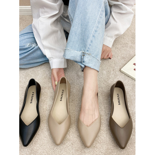 時尚女鞋尖頭低幫防水雨鞋防滑仿皮膠鞋女生上班通勤雨天淺口水鞋