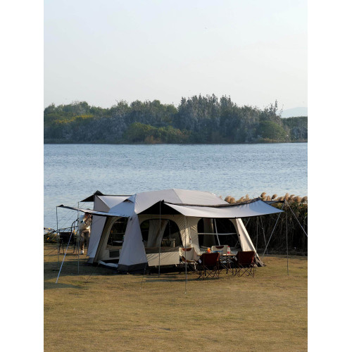 屋脊帳篷天幕二合一戶外全自動兩室一廳雙層野外露營鈦黑膠防雨 屋脊帳篷天幕二合一戶外全自動兩室一廳雙層野外露營鈦黑膠防雨