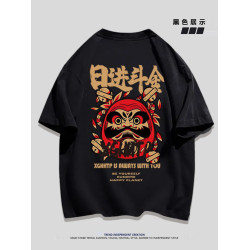 重磅純棉美式復古日進鬥金印花短袖T恤情侶裝寬鬆ins夏季上衣男女