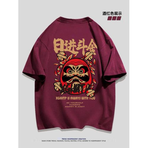 重磅純棉美式復古日進鬥金印花短袖T恤情侶裝寬鬆ins夏季上衣男女