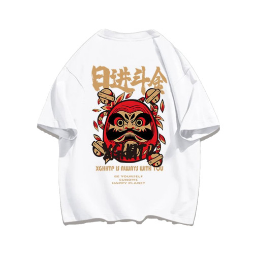 重磅純棉美式復古日進鬥金印花短袖T恤情侶裝寬鬆ins夏季上衣男女