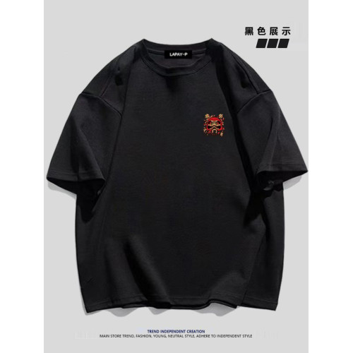 重磅純棉美式復古日進鬥金印花短袖T恤情侶裝寬鬆ins夏季上衣男女