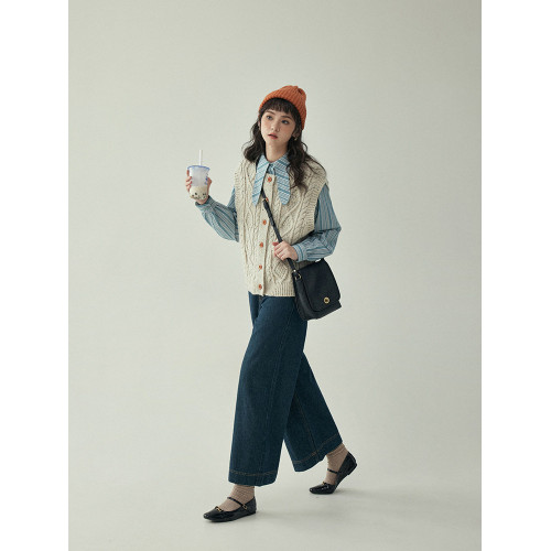 「北島AMUU」復古法式高腰濶腿顯瘦加絨牛仔褲女春秋季直筒褲子 「北島AMUU」復古法式高腰濶腿顯瘦加絨牛仔褲女春秋季直筒褲子