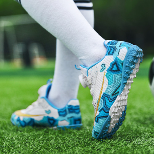 姆巴珮刺客兒童足球鞋男童小學生旋轉紐釦比賽球鞋女孩專業訓練鞋