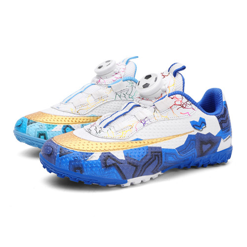 姆巴珮刺客兒童足球鞋男童小學生旋轉紐釦比賽球鞋女孩專業訓練鞋