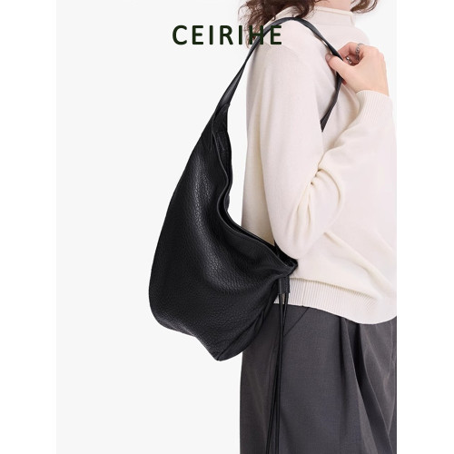 CEIRIHE 頭層泡泡紋羊皮牛角包女慵懶HOBO真皮托特包包單肩斜後後背包 CEIRIHE 頭層泡泡紋羊皮牛角包女慵懶HOBO真皮托特包包單肩斜後後背包
