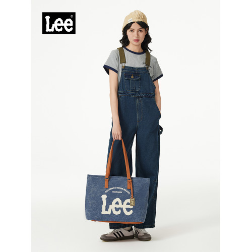 Lee牛仔大容量托特包女生休閒通勤單肩包時尚潮流手提上課電腦包