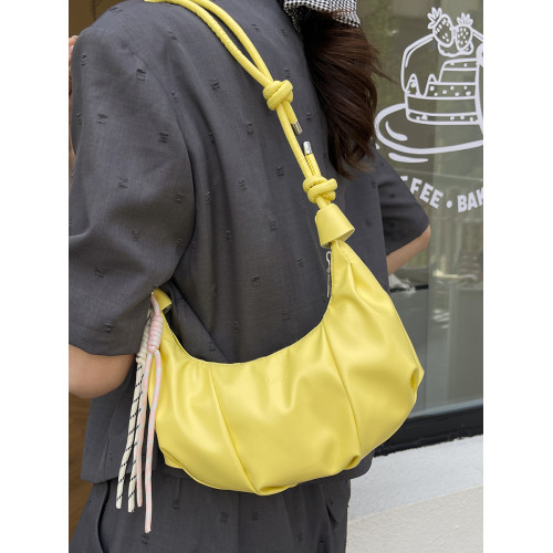 夏天銀色超火可頌褶皺牛角包包女式2025新款高級感小衆斜背餃子包