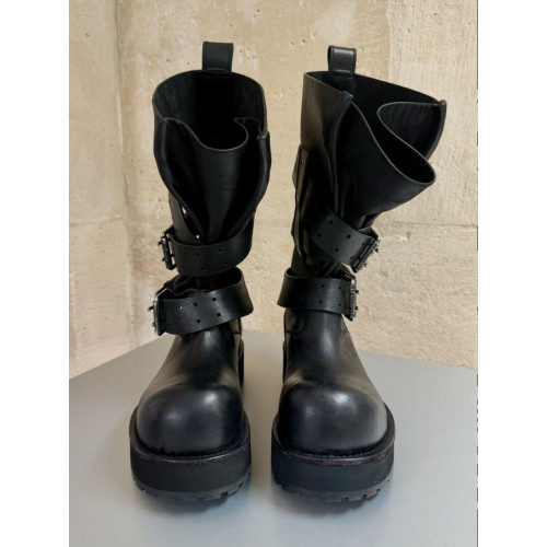 米奇大頭馬丁靴男女同款皮帶釦暗黑工裝靴子復古機車靴毒液時裝靴