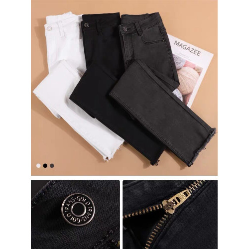 菸灰色直筒牛仔褲女春季新款八分小個子高腰復古毛邊九分菸琯褲子