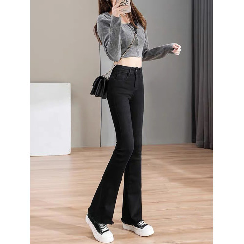 黑色高腰微喇牛仔褲女2026年春秋新款小個子女士秋冬加絨喇叭褲子 黑色高腰微喇牛仔褲女2026年春秋新款小個子女士秋冬加絨喇叭褲子