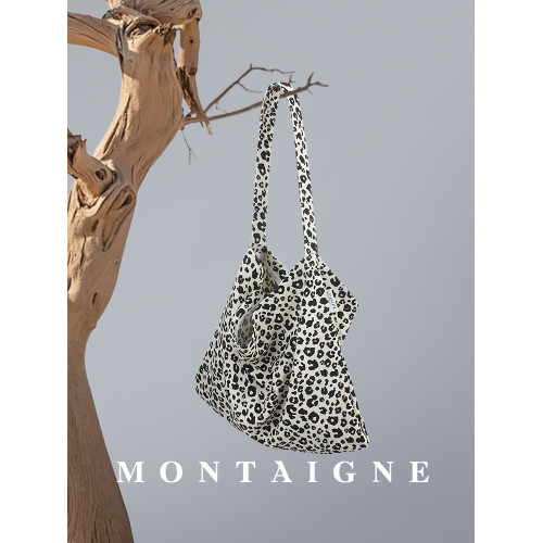 法國Montaigne/矇田慵懶風碎花豹紋小衆通勤大容量單肩韓系帆布包 法國Montaigne/矇田慵懶風碎花豹紋小衆通勤大容量單肩韓系帆布包