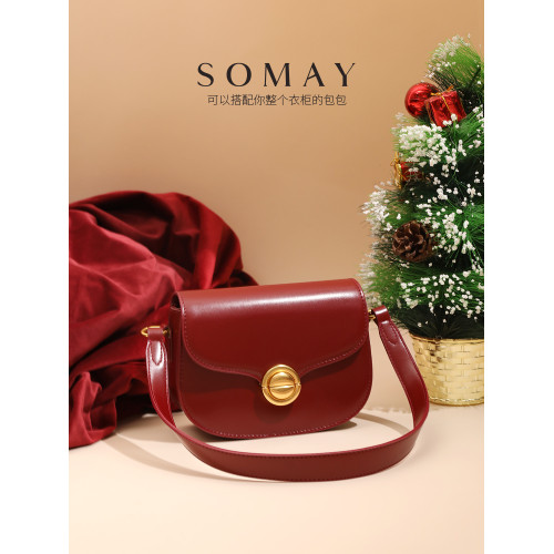 馬鞍包包女士2026新款百搭通勤單肩斜後後背包女款紅色小衆腋下女包小