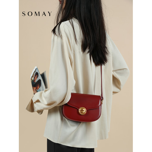 馬鞍包包女士2026新款百搭通勤單肩斜後後背包女款紅色小衆腋下女包小