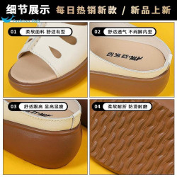 真皮軟底涼鞋女外穿2026夏新款中年涼拖女防滑牛筋底洞洞鞋外穿