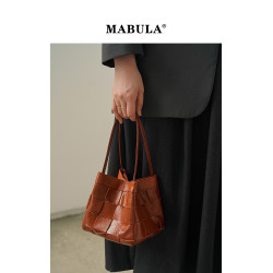 MABULA露思同款真皮編織包包女2025秋冬簡約小方包單肩斜背手提包