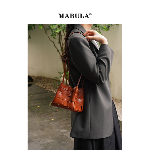MABULA露思同款真皮編織包包女2025秋冬簡約小方包單肩斜背手提包