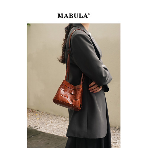 MABULA露思同款真皮編織包包女2025秋冬簡約小方包單肩斜背手提包