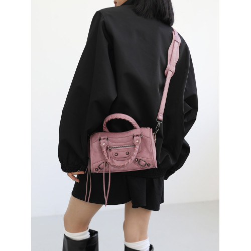 簡著 /限定髒髒粉 巴黎復古機車辣妹迷你小方包女單肩手提斜後後背包