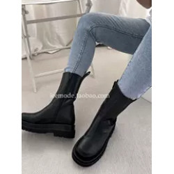 小池在首爾韓版潮鞋顯瘦厚底側拉鍊彈力菸筒靴切爾西靴短靴子女