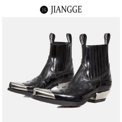 西班牙潮牌龐克切爾西靴秋冬新款西部牛仔靴女高跟方頭短筒馬丁靴