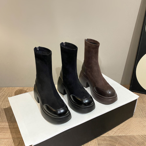 小個子彈力瘦瘦靴馬丁靴女2025年新款加絨厚底靴子內增高顯瘦短靴