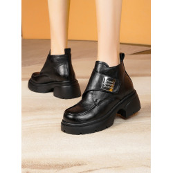 真皮厚底短靴女2025新款秋冬季皮鞋增高加絨棉鞋羊皮毛一體雪地靴