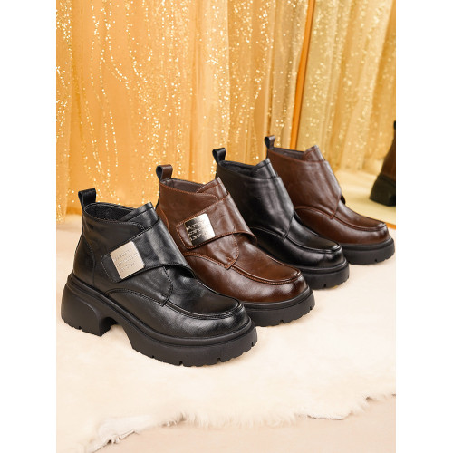 真皮厚底短靴女2025新款秋冬季皮鞋增高加絨棉鞋羊皮毛一體雪地靴