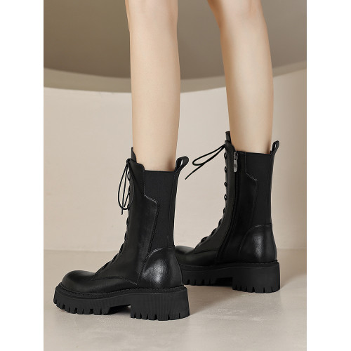 棕色真皮馬丁靴女彈力瘦瘦靴英倫厚底短靴中筒切爾西春秋單靴大碼 棕色真皮馬丁靴女彈力瘦瘦靴英倫厚底短靴中筒切爾西春秋單靴大碼