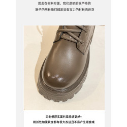 短靴女小個子後拉鍊內增高輕便厚底瘦瘦靴擦色復古炸街機車馬丁靴