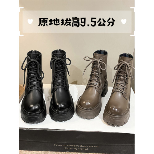 短靴女小個子後拉鍊內增高輕便厚底瘦瘦靴擦色復古炸街機車馬丁靴