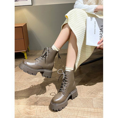 短靴女小個子後拉鍊內增高輕便厚底瘦瘦靴擦色復古炸街機車馬丁靴