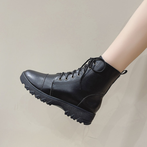 馬丁靴女秋冬季加絨棉鞋爆款英倫風大碼41短靴系帶黑色圓頭靴子 馬丁靴女秋冬季加絨棉鞋爆款英倫風大碼41短靴系帶黑色圓頭靴子