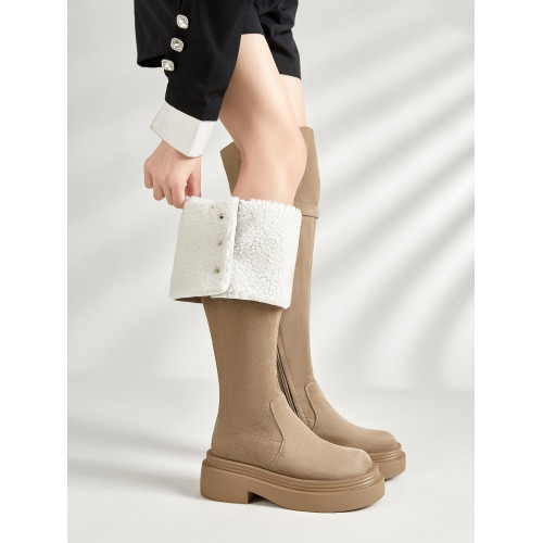 大筒圍過膝靴大碼女靴40-41-43秋冬粗腿胖mm長筒靴厚底兩穿彈力靴