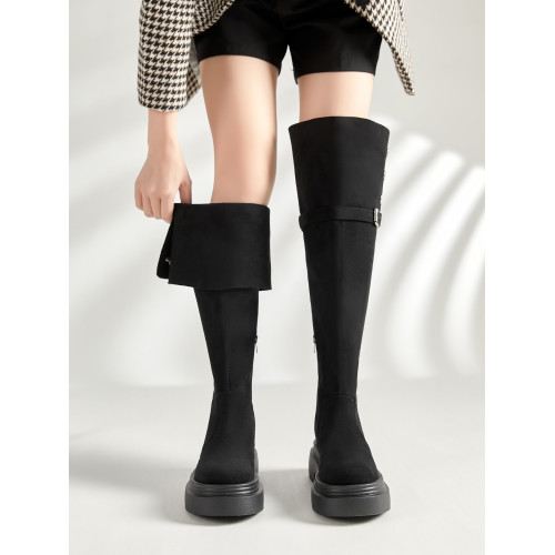 大筒圍過膝靴大碼女靴40-41-43秋冬粗腿胖mm長筒靴厚底兩穿彈力靴