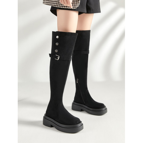 大筒圍過膝靴大碼女靴40-41-43秋冬粗腿胖mm長筒靴厚底兩穿彈力靴