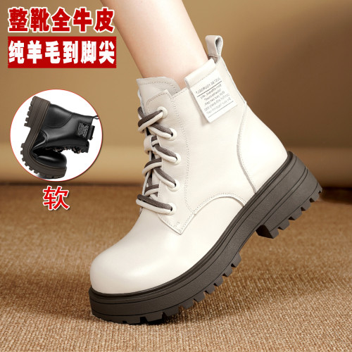 女士白色馬丁靴女款冬季加絨女鞋加厚真皮棉鞋皮鞋羊毛靴子雪地靴