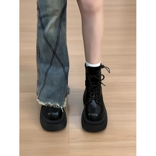 厚底馬丁靴女2025新款秋冬加絨靴子百搭短筒英倫風小個子增高短靴