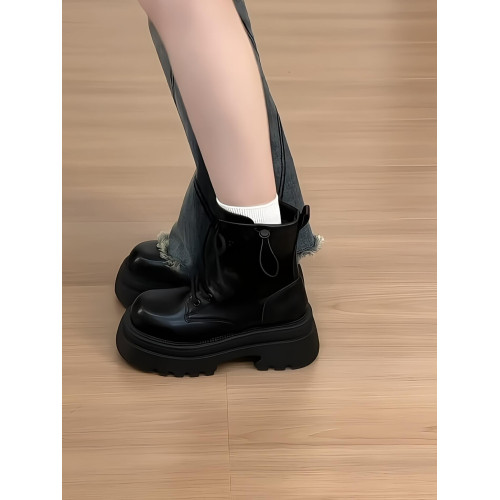 厚底馬丁靴女2025新款秋冬加絨靴子百搭短筒英倫風小個子增高短靴