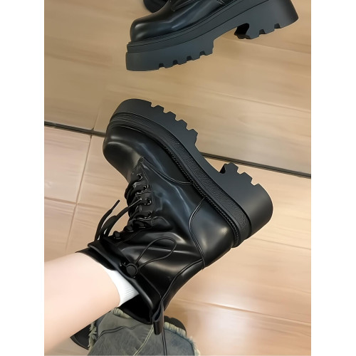 厚底馬丁靴女2025新款秋冬加絨靴子百搭短筒英倫風小個子增高短靴